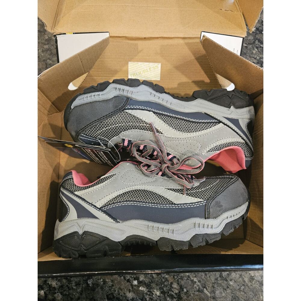 Brahma Work Boots Womens Sz 6 Navy Gray Pink Leather Sarah ST Safety Steel‎ Toe